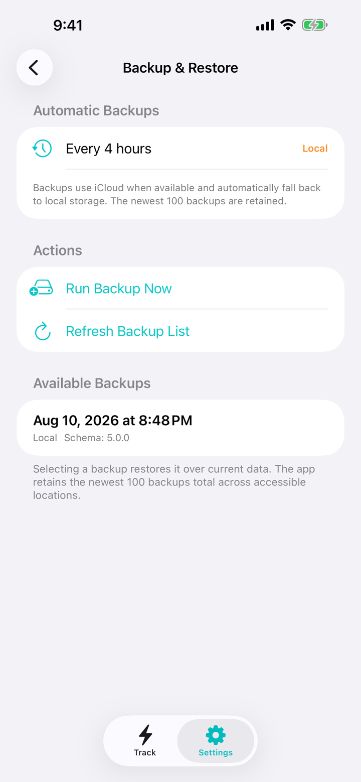 Trackalot automatic backup and restore history
