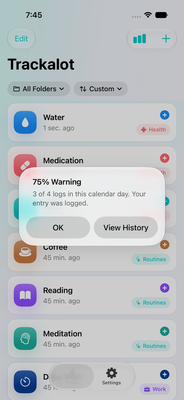 A non-blocking Count Warning after a successful log