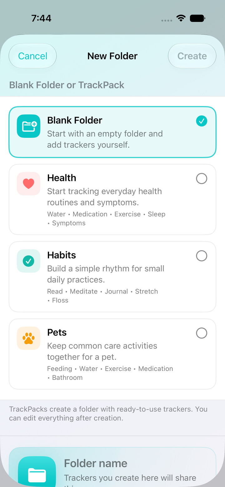 Health, Habits, and Pets TrackPacks in Trackalot 1.5