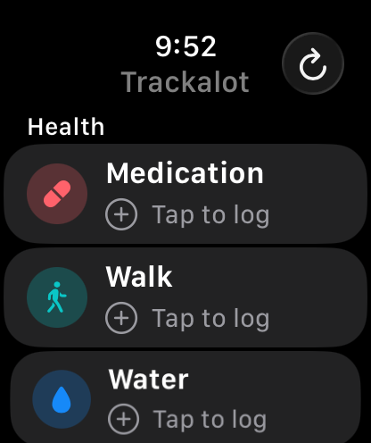 Trackalot trackers grouped by folder on Apple Watch